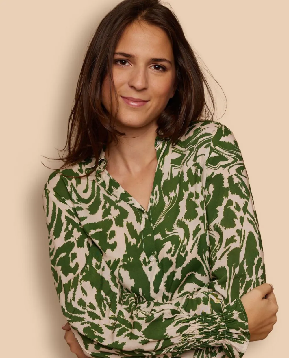 Acanthe Blouse poignets smockés imprimé vert/écru imprimévert/écru Store