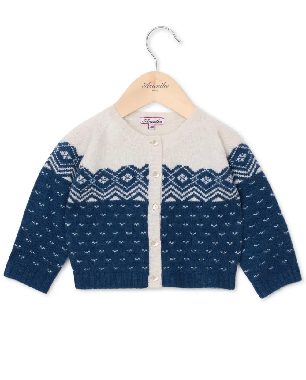 Acanthe Cardigan col rond jacquard marine clair 100% lambswool marineclair Clearance