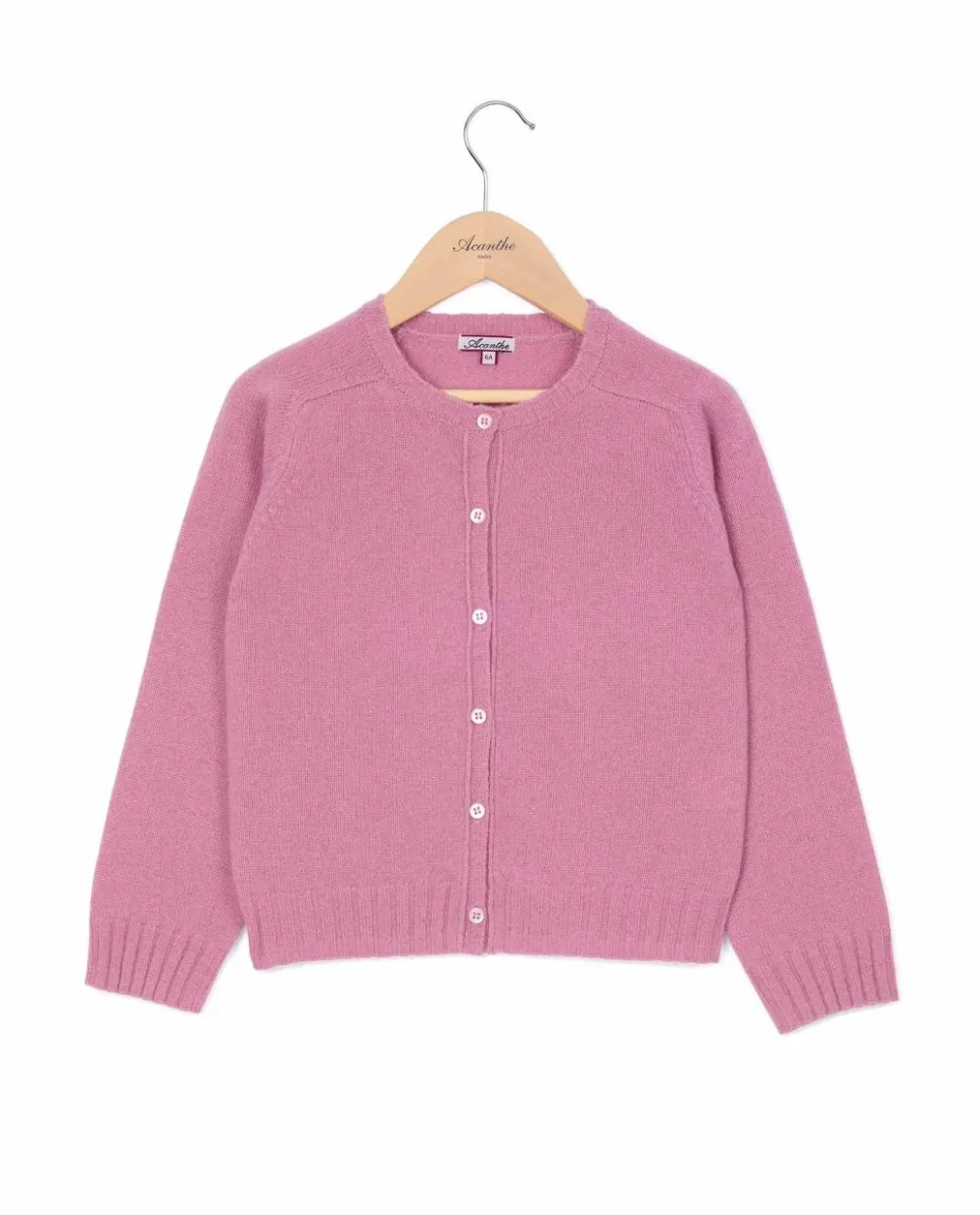 Acanthe Cardigan col rond 100% lambswool Rose Cheap