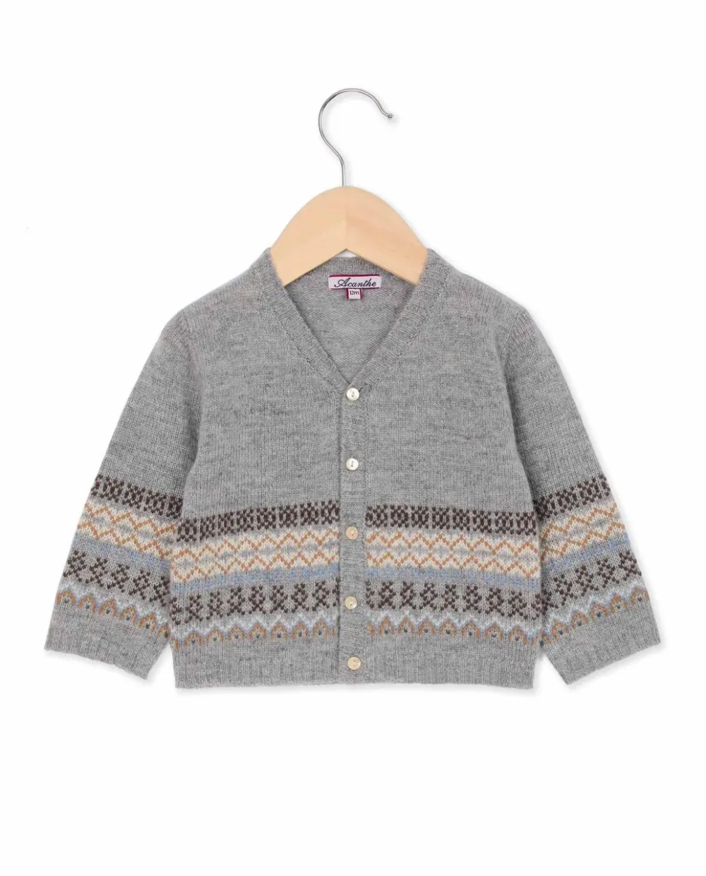 Acanthe Cardigan col V jacquard 100% lambswool Gris Shop