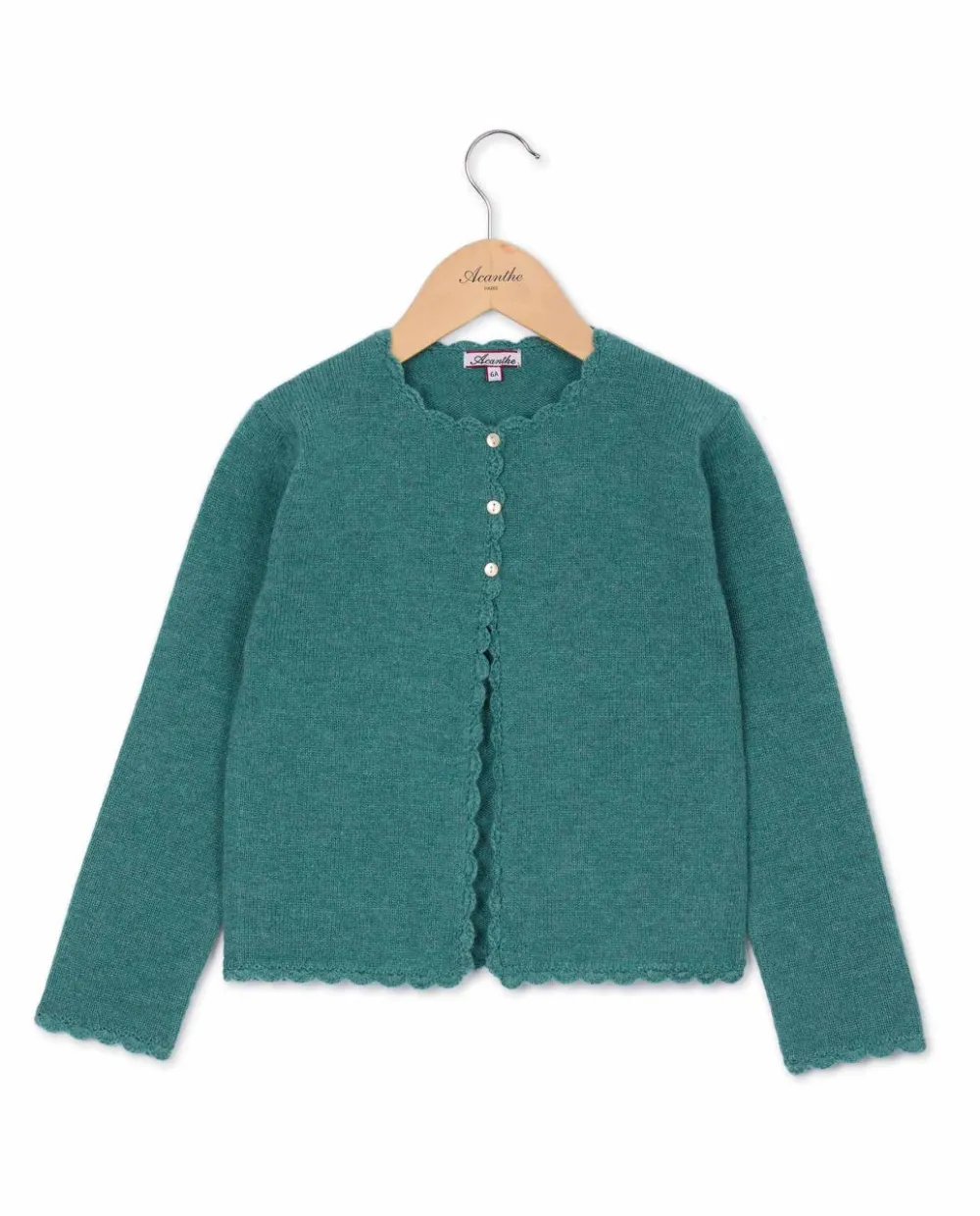 Acanthe Cardigan finition crochet 100% lambswool Vert Sale