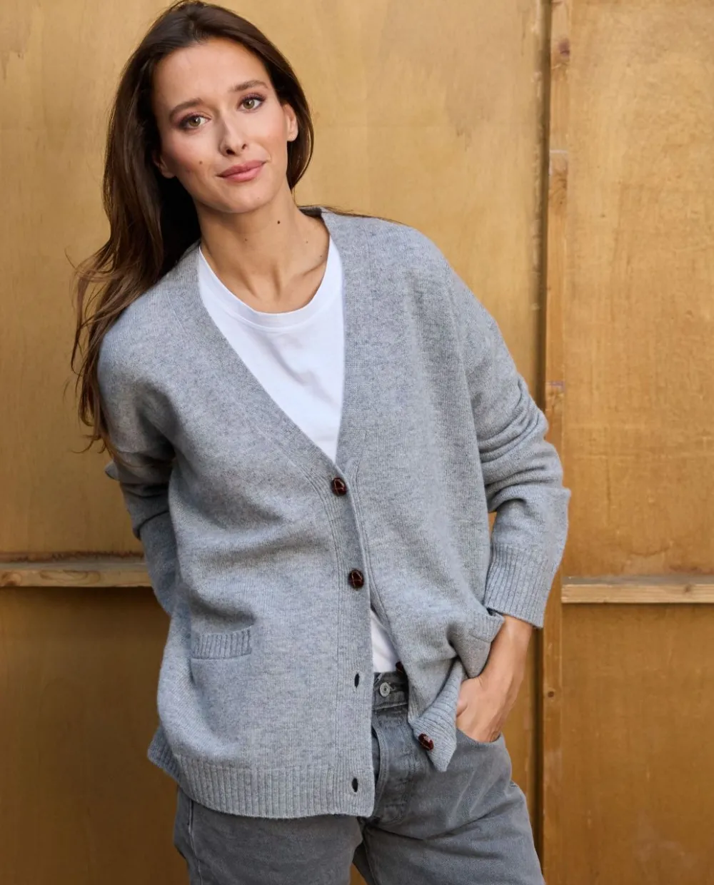 Acanthe Cardigan loose 100% lambswool Gris Outlet