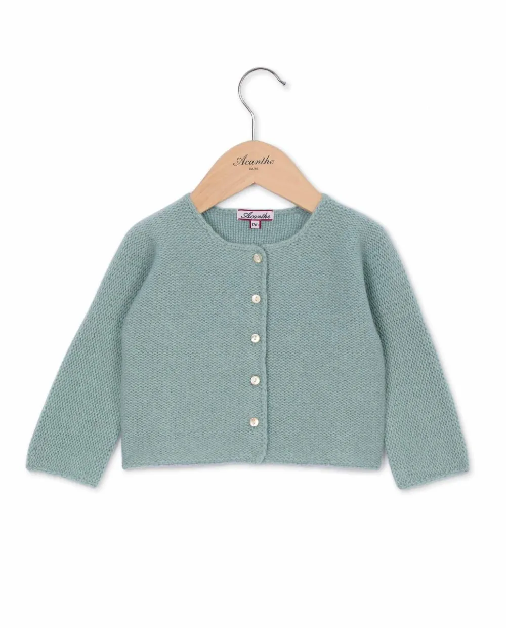 Acanthe Cardigan point mousse vert d'eau 100% lambswool vertd'eau Store