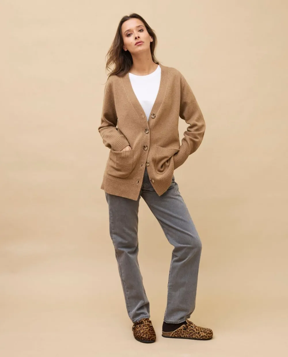 Acanthe Cardigan V 100% cachemire Camel Cheap