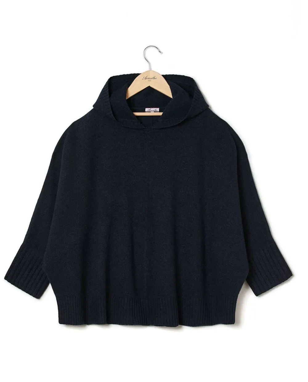 Acanthe Poncho capuche 100% lambswool Marine Clearance