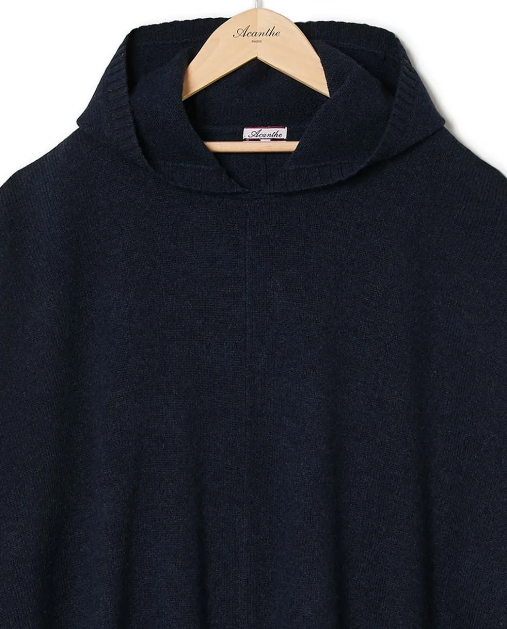 Acanthe Poncho capuche 100% lambswool Marine Clearance