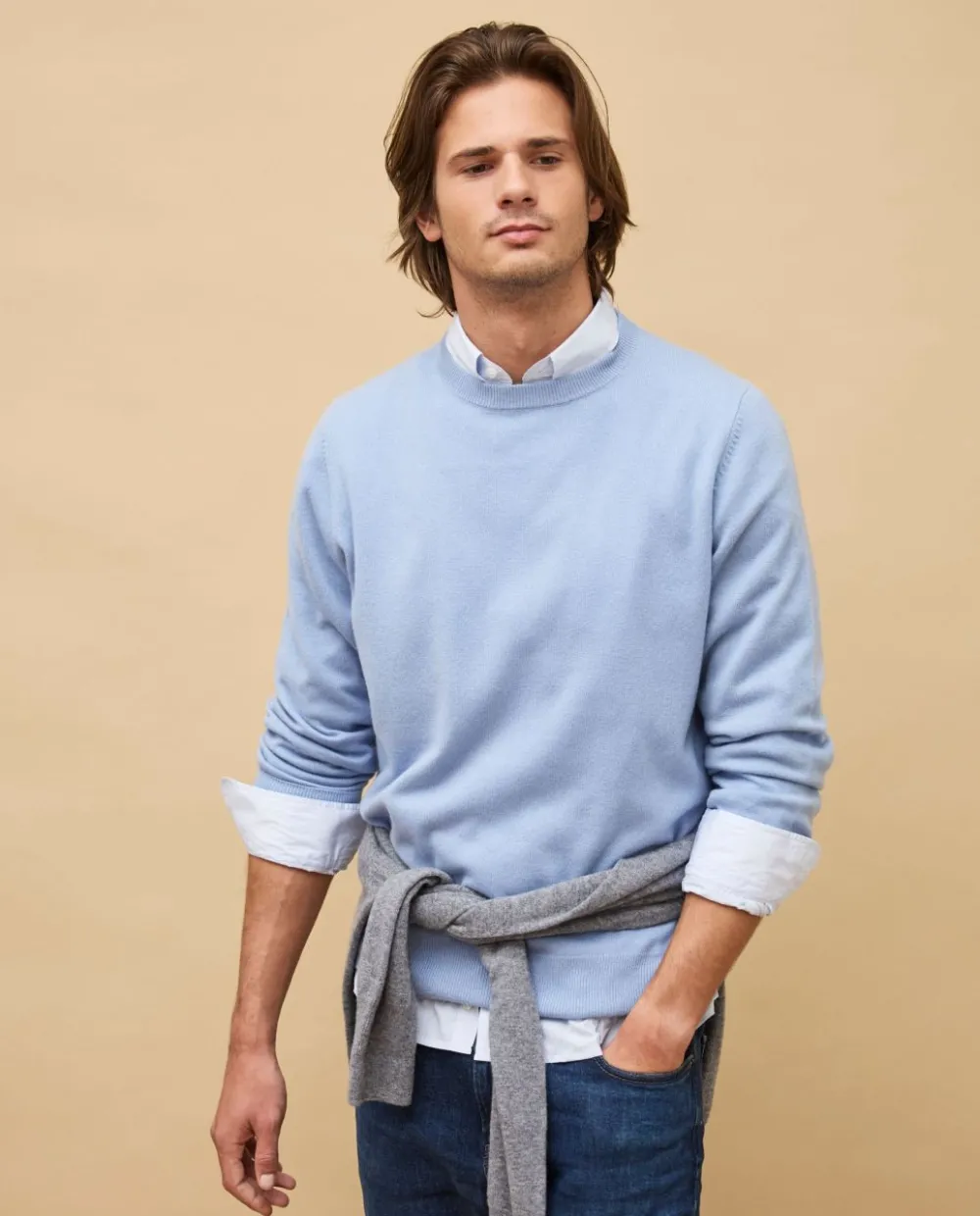 Acanthe Pull col rond bleu acier 100% cachemire bleuacier Sale