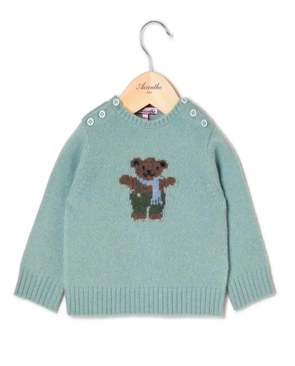 Acanthe Pull col rond jacquard ourson vert d'eau 100% lambswool vertd'eau Online