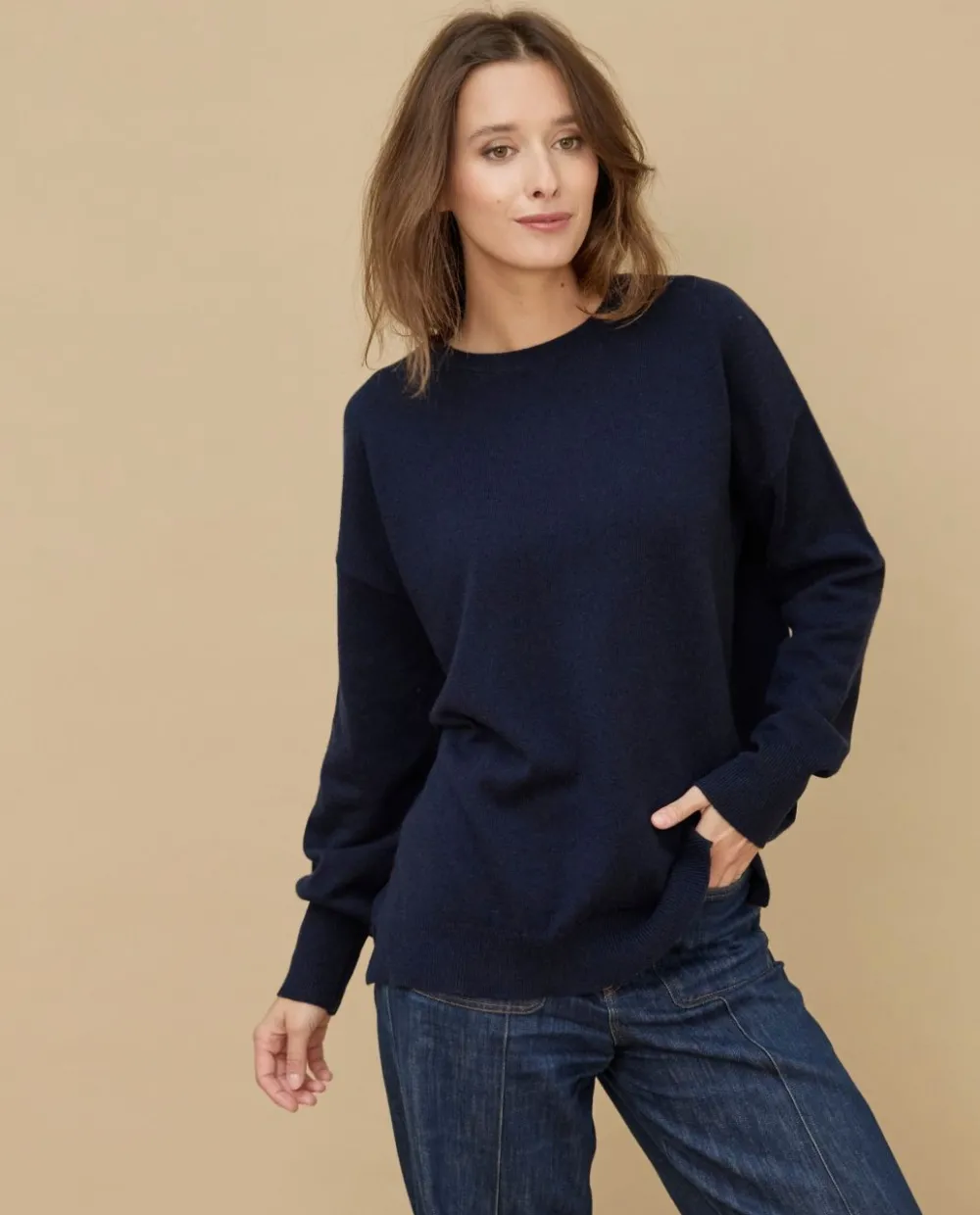 Acanthe Pull col rond loose 100% cachemire Marine Discount