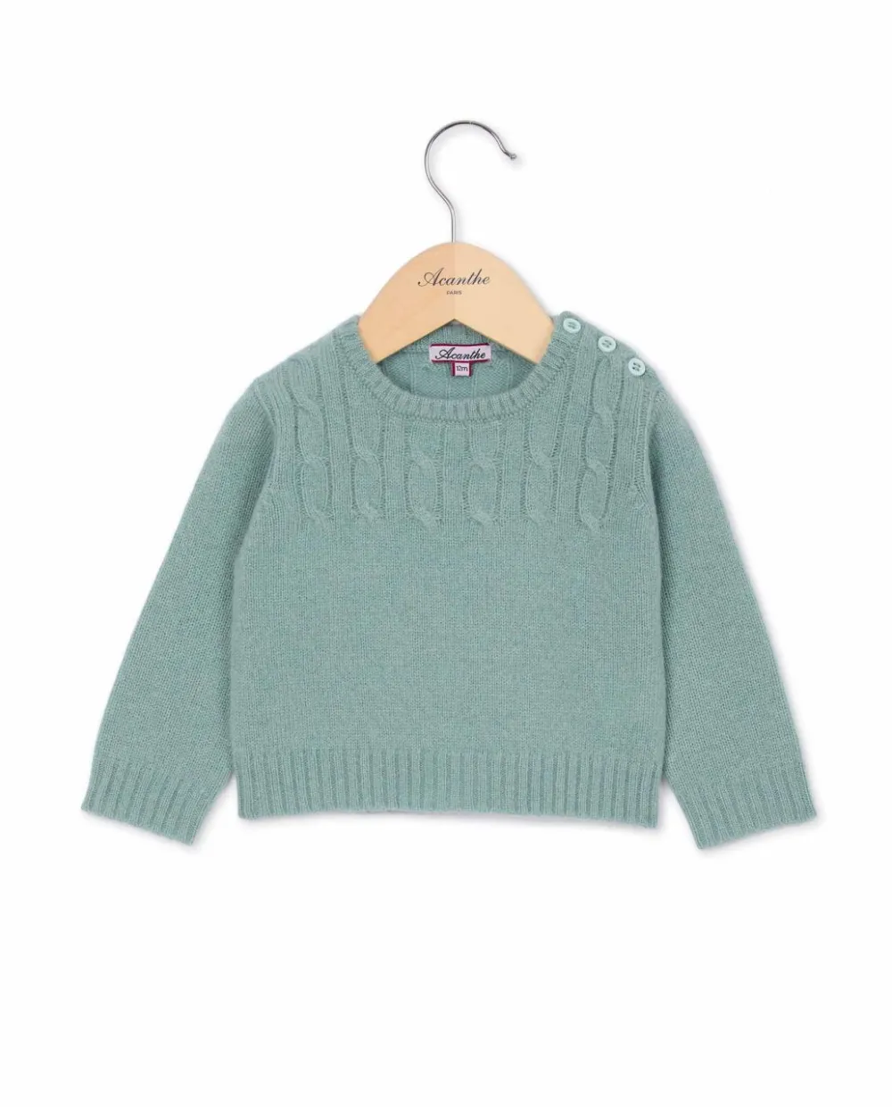 Acanthe Pull col rond torsade vert d'eau 100% lambswool vertd'eau Clearance