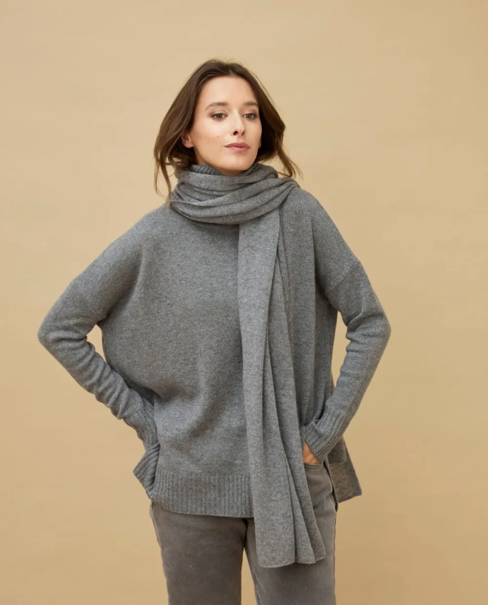 Acanthe Pull col roulé ample gris moyen 100% cachemire Grismoyen Best Sale