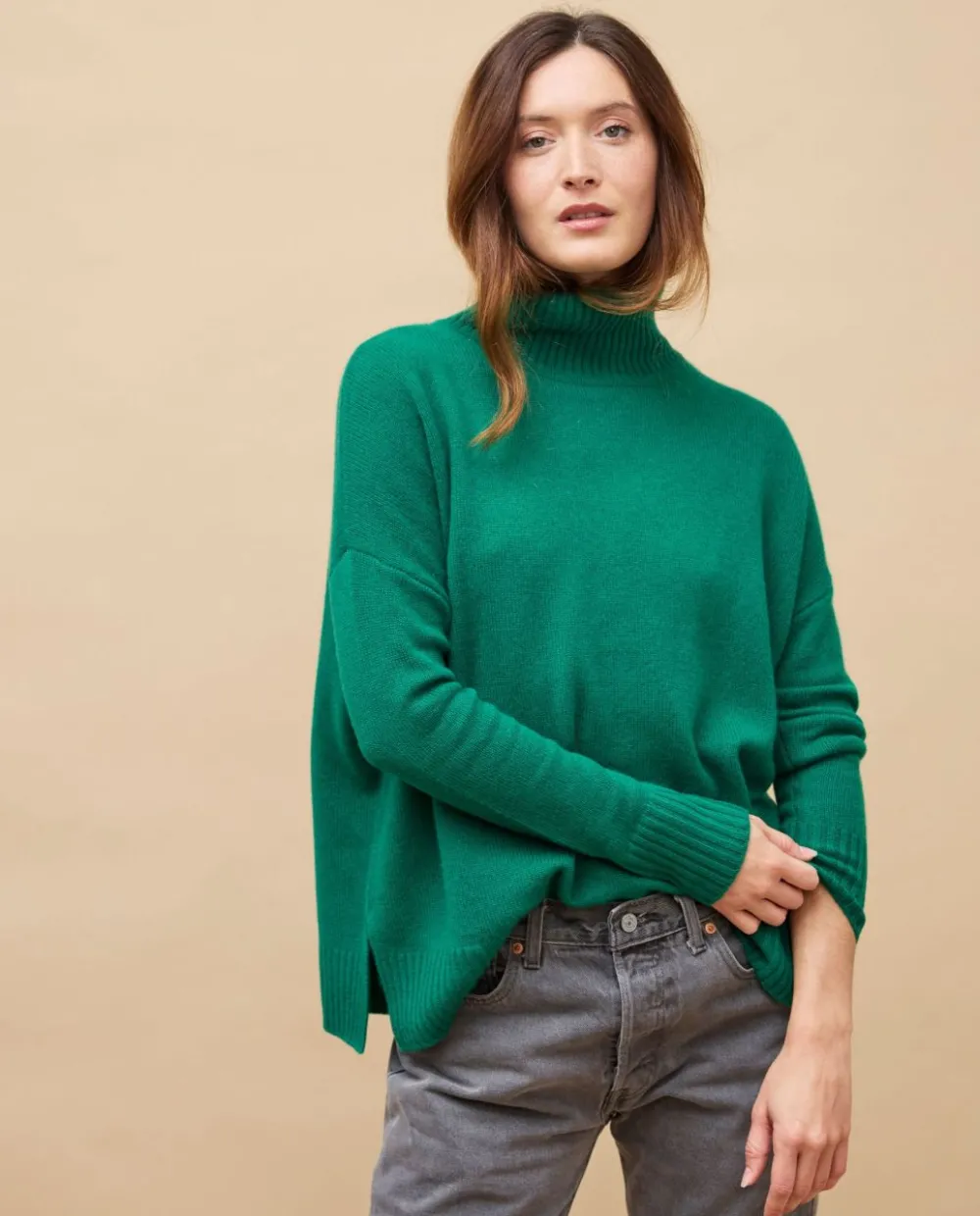 Acanthe Pull col roulé ample 100% cachemire Vert Clearance