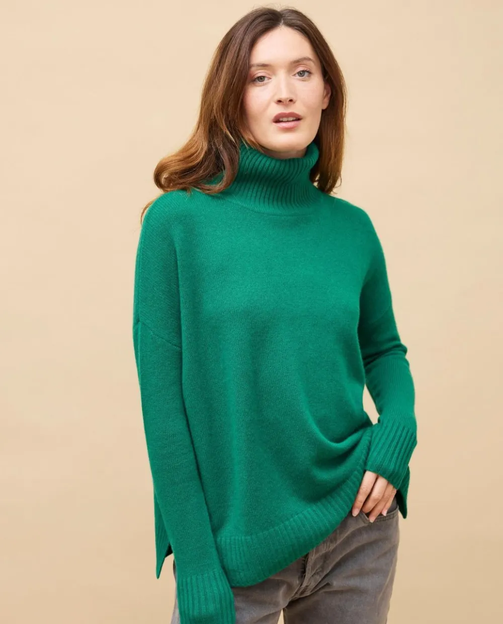 Acanthe Pull col roulé ample 100% cachemire Vert Clearance