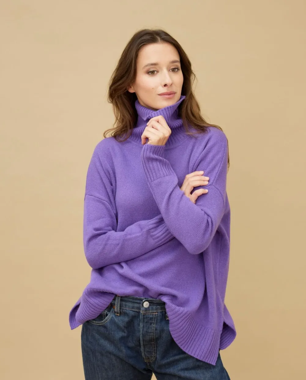 Acanthe Pull col roulé ample 100% cachemire Violet Best Sale