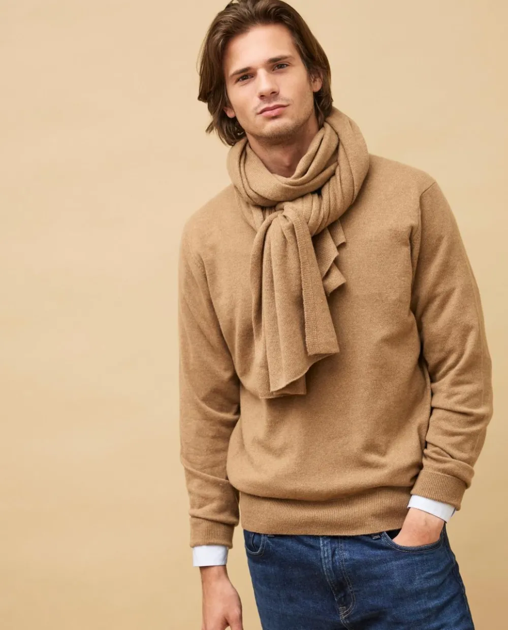 Acanthe Pull col V 100% cachemire camel Outlet