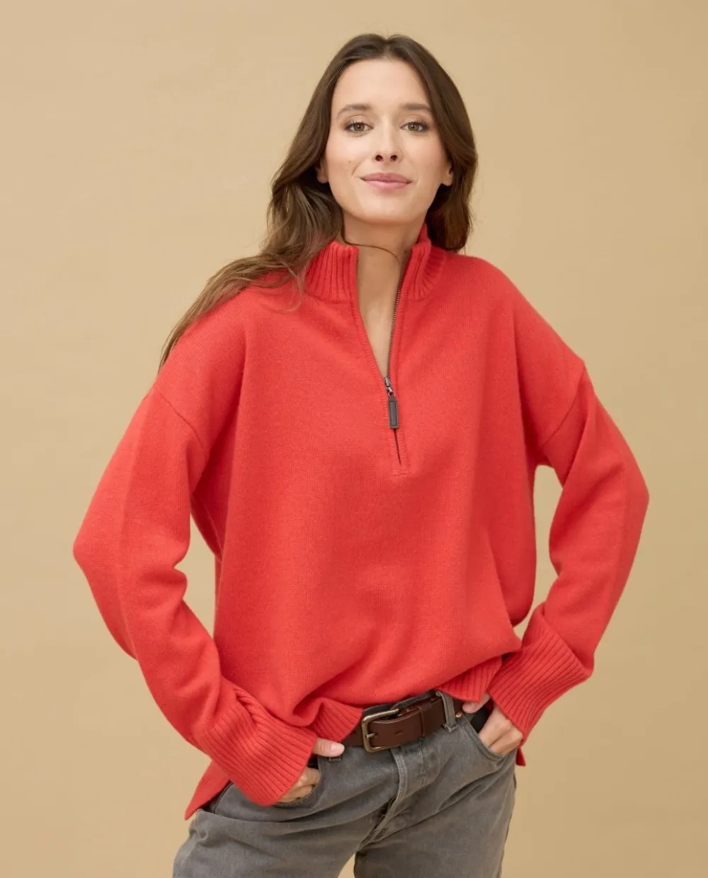 Acanthe Pull col zippé loose 100% cachemire Orange Online