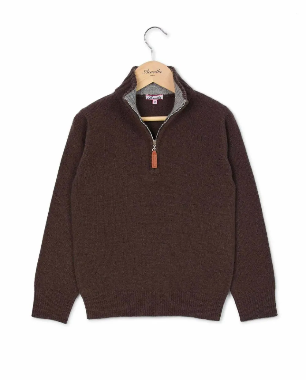 Acanthe Pull col zippé 100% lambswool Marron Hot