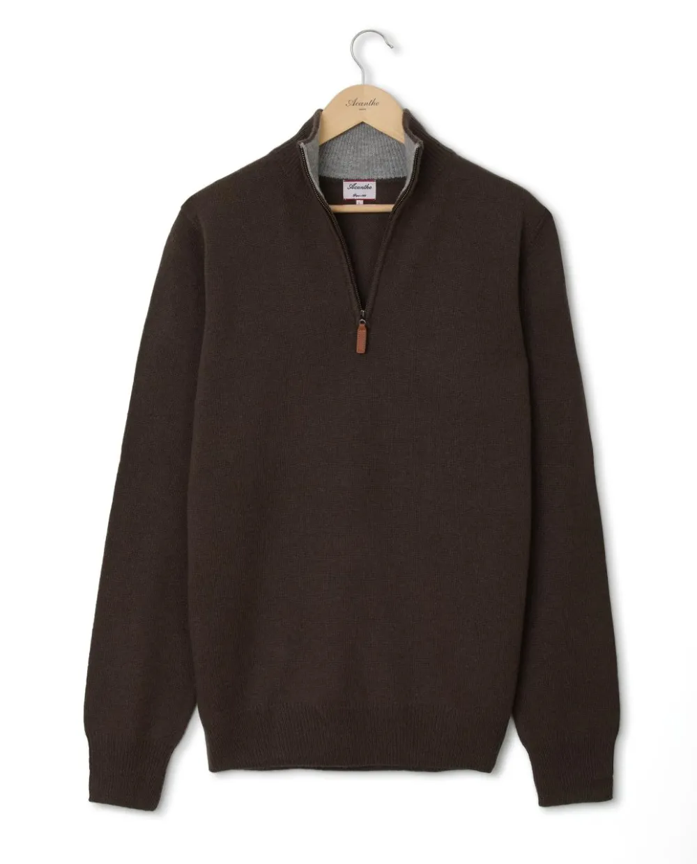 Acanthe Pull col zippé 100% lambswool Marron Best