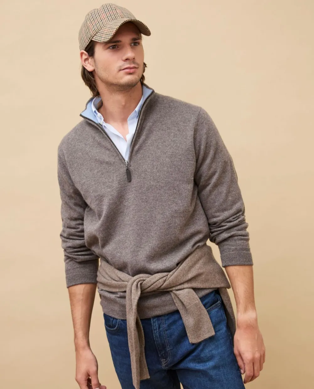 Acanthe Pull col zippé 100% cachemire Taupe Hot