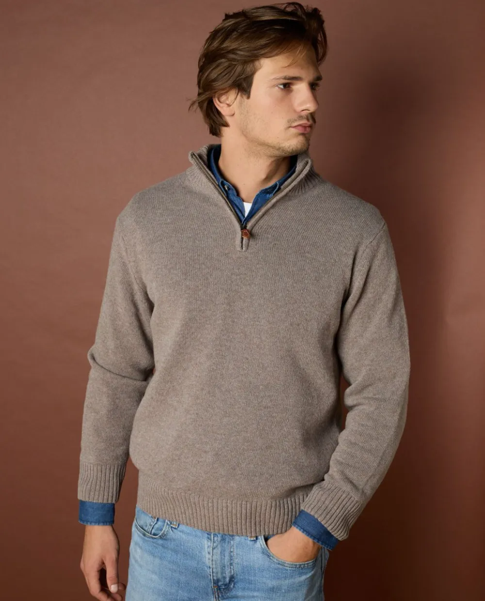 Acanthe Pull col zippé mérinos-cachemire Taupe Online