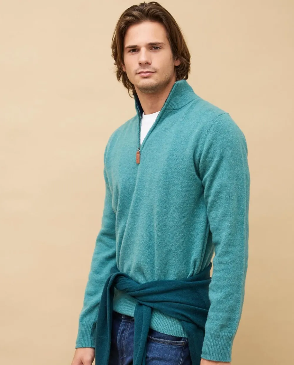 Acanthe Pull col zippé 100% lambswool Vert Sale