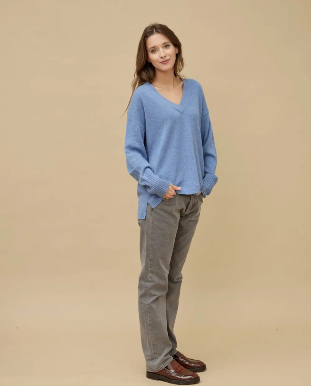 Acanthe Pull loose V croisé bleu chiné 100% cachemire bleuchiné Store