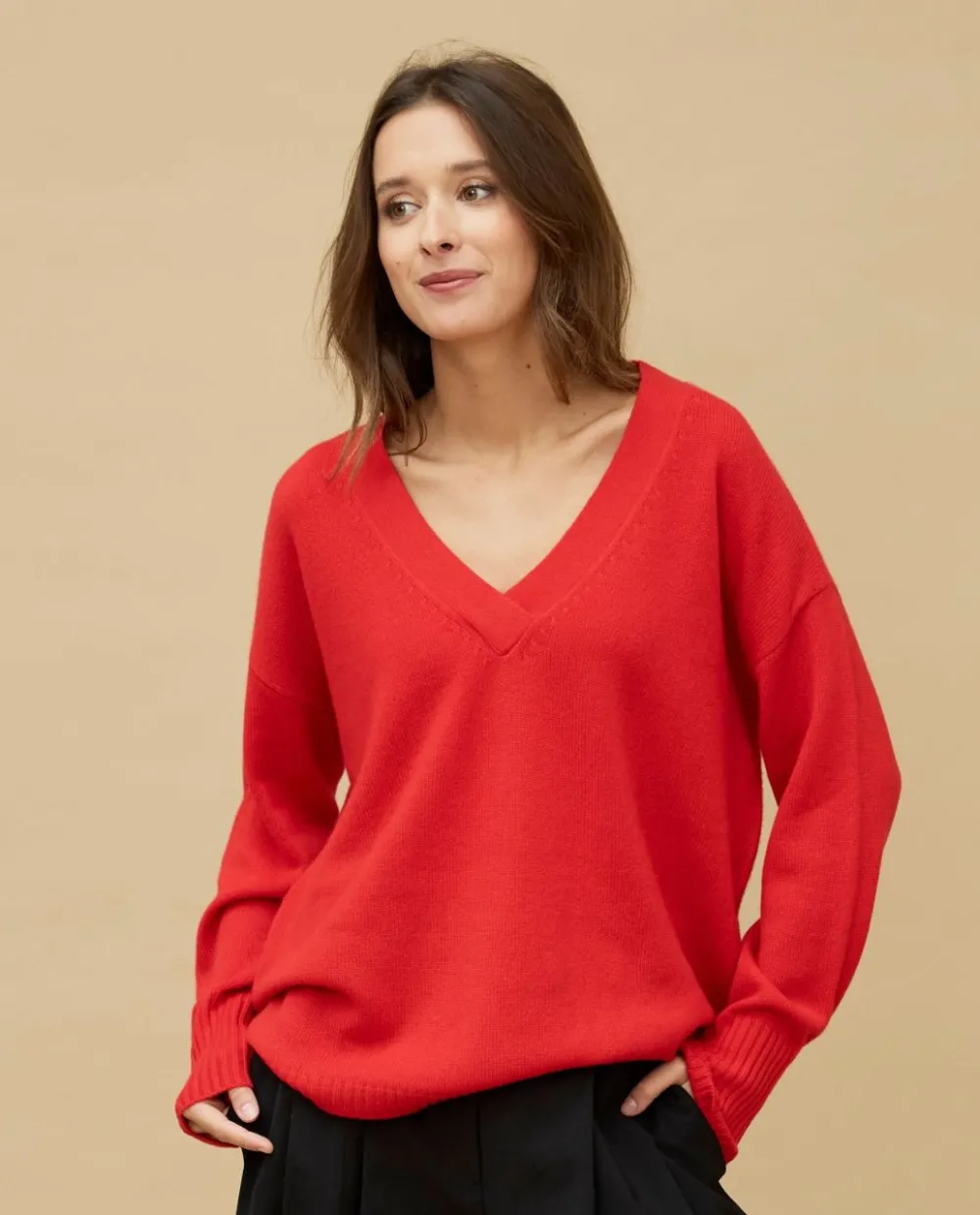 Acanthe Pull loose V croisé 100% cachemire Rouge Store