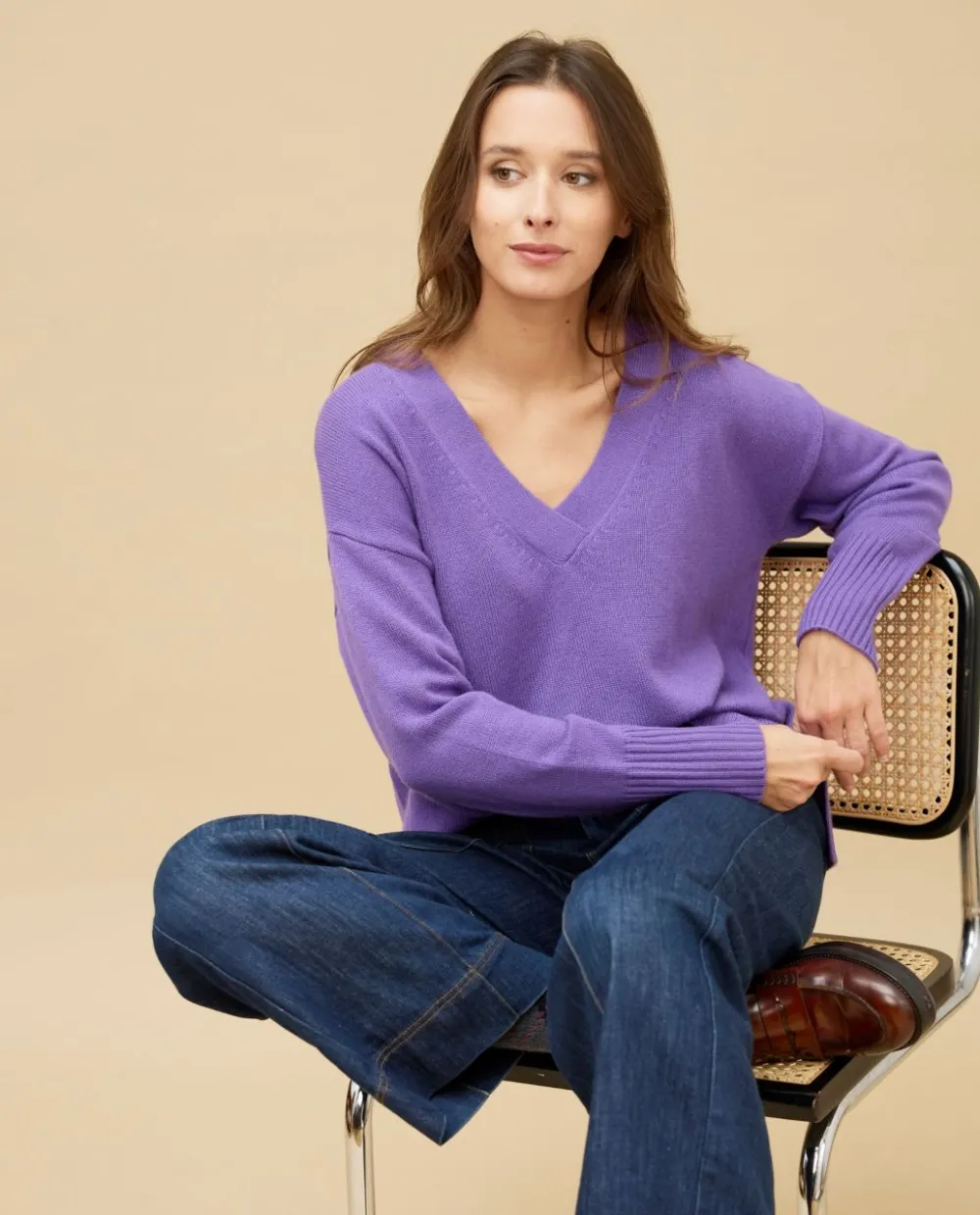 Acanthe Pull loose V croisé 100% cachemire Violet Hot