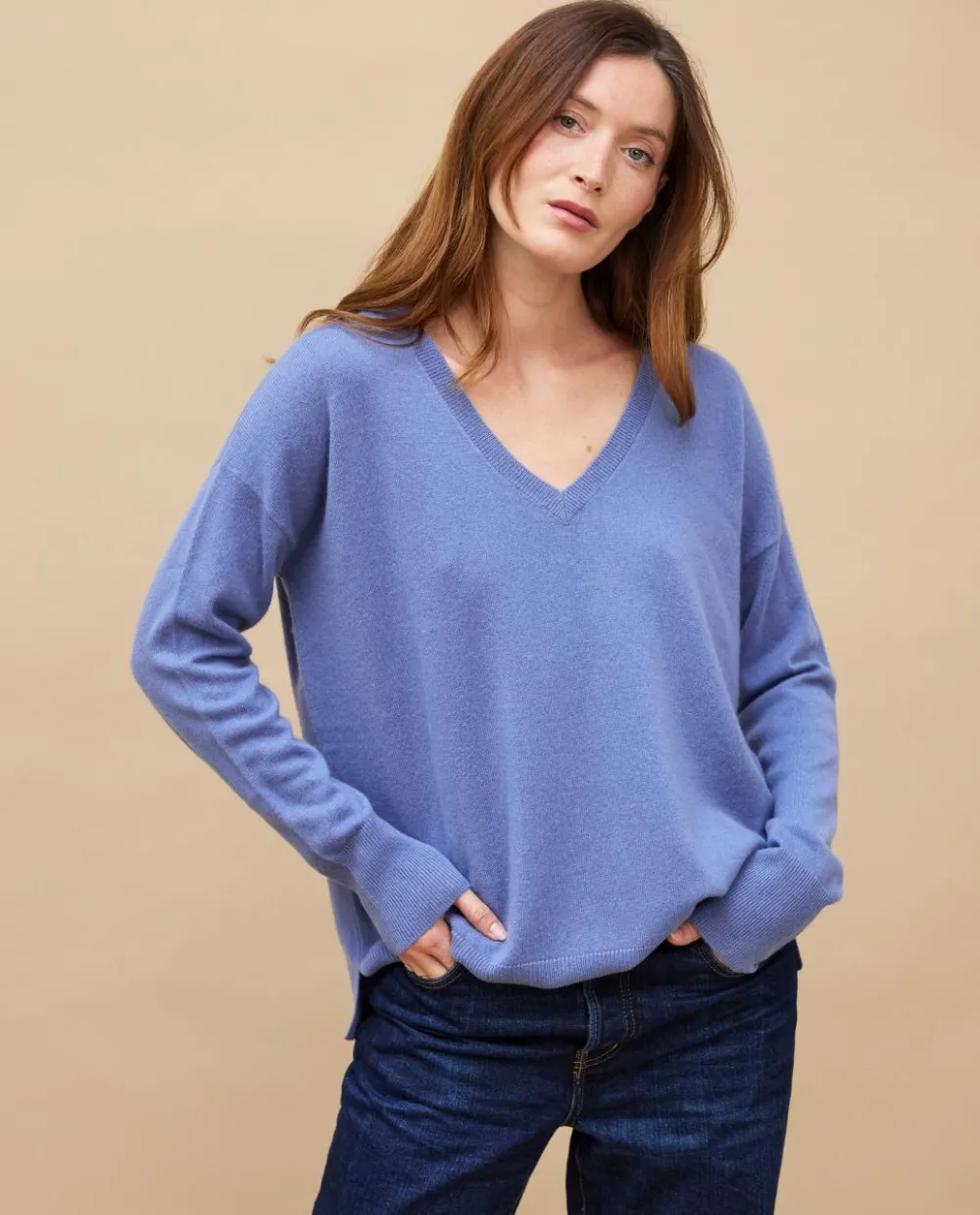 Acanthe Pull V loose bleu lavande 100% cachemire bleulavande Outlet