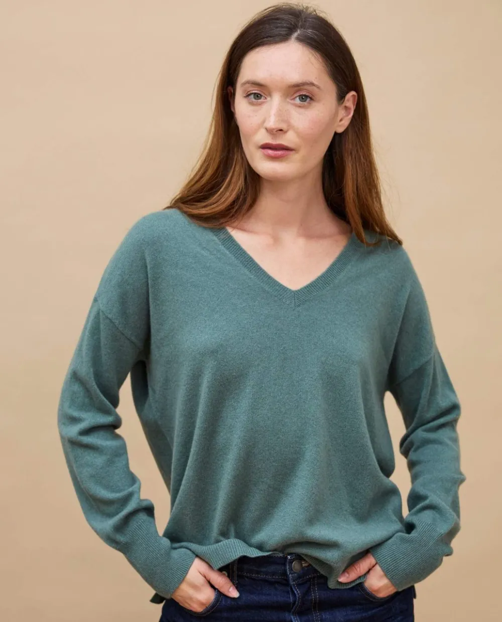 Acanthe Pull V loose vert mousse 100% cachemire vertmousse Clearance