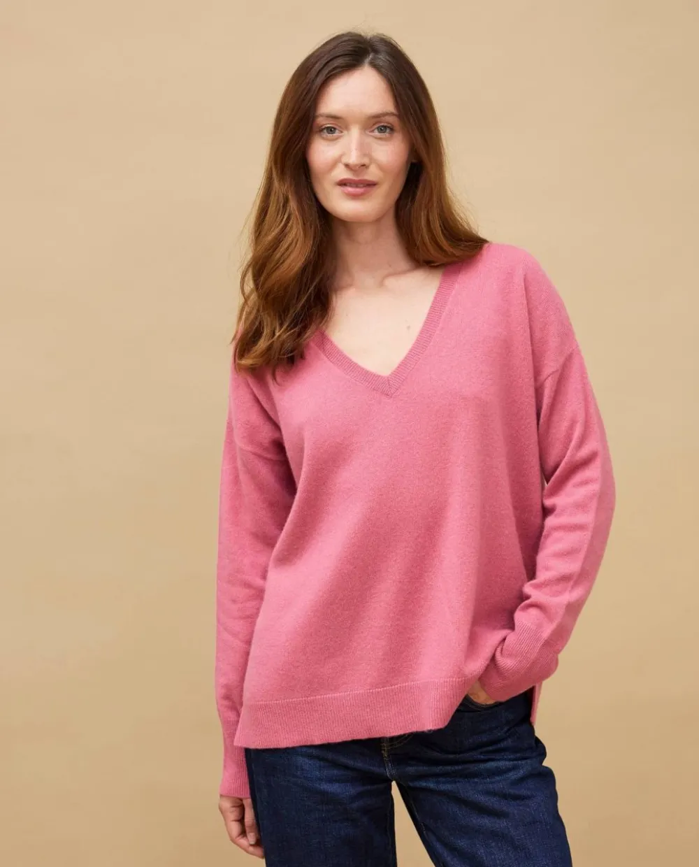 Acanthe Pull V loose vieux rose 100% cachemire vieuxrose Store