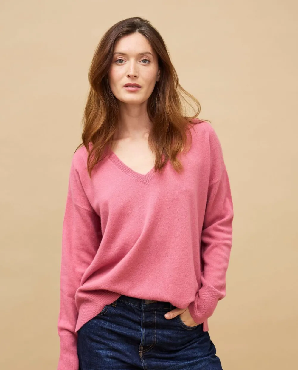 Acanthe Pull V loose vieux rose 100% cachemire vieuxrose Store